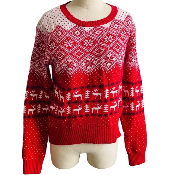 Prince & Fox Red Fair Isle Reindeer Christmas Sweater Medium - Picture 2 of 9
